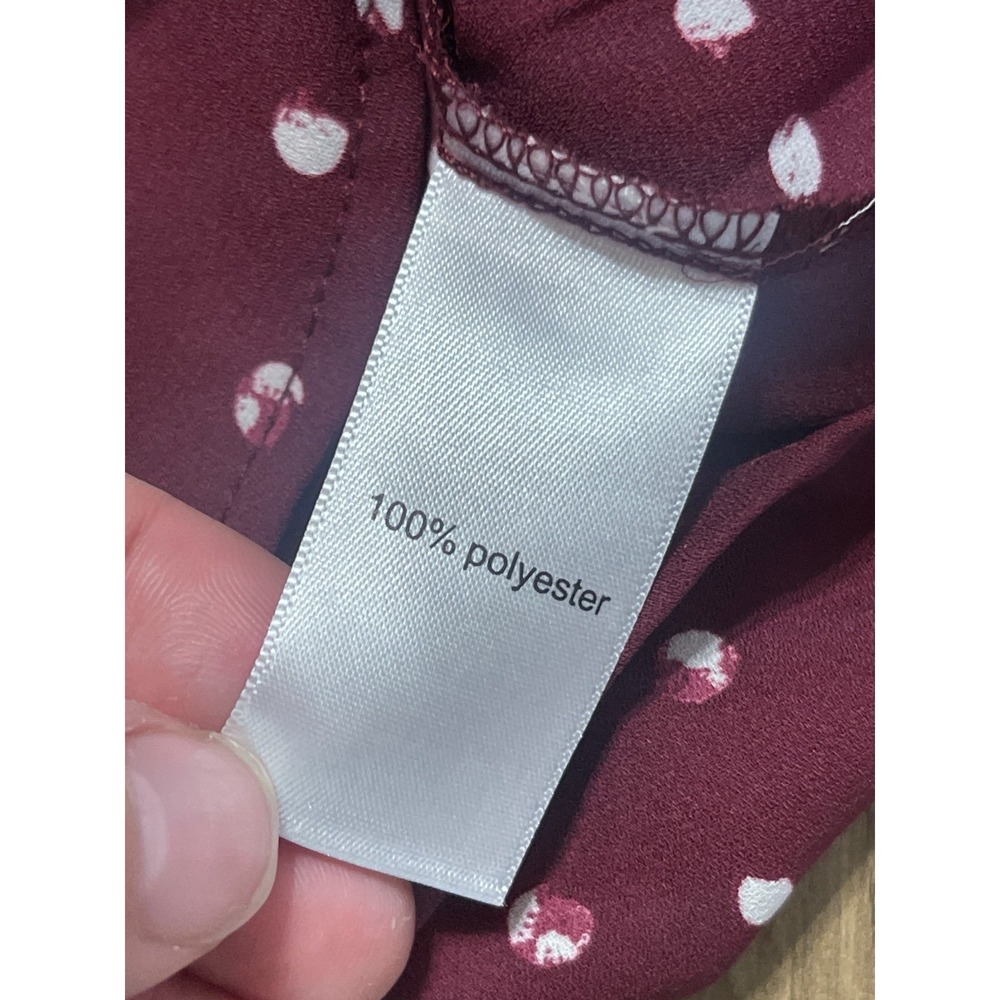 Maurices Blouse, Women's Small, Maroon White Polka Dots Long Sleeve Button Up - Picture 8 of 10